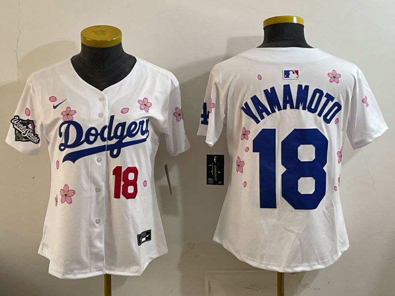Women Nike 2026 Los Angeles Dodgers #18 Yamamoto White Sakura Edition Game MLB Jersey 04->women mlb jersey->Women Jersey
